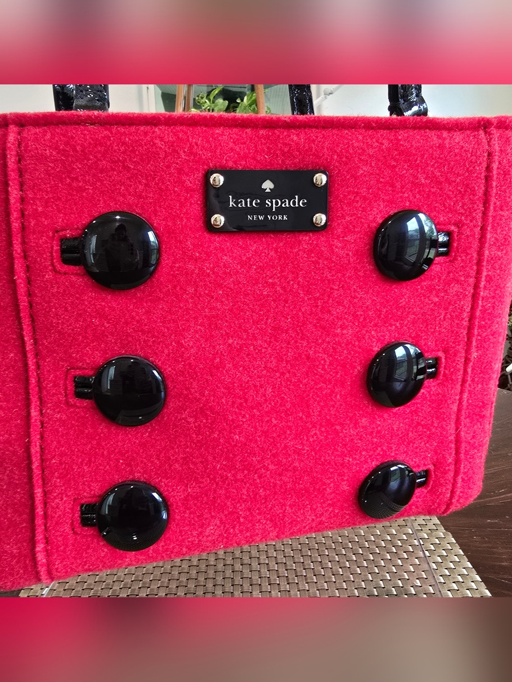 EUC Kate Spade Red Wool Button-Accent Tote - Picture 11 of 12